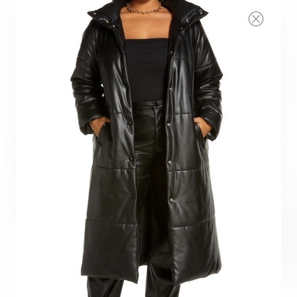 Open Edit coat black long trench puffer pockets snap button down closure 4X NEW - Picture 1 of 8